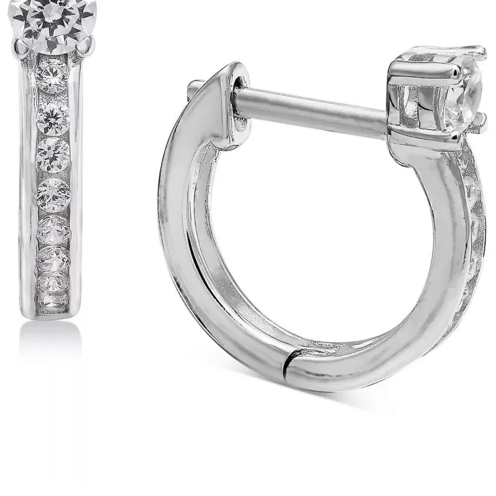 NWT GIANI BERNINI Small CZ Huggie Hoop Earrings in Sterling Silver, 0.5